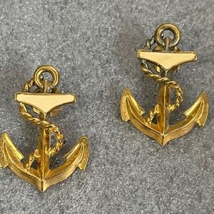 Vintage Jewelry Gold-Toned Boat Ship Anchor Nautical Sailor Earrings 1 Inch Long